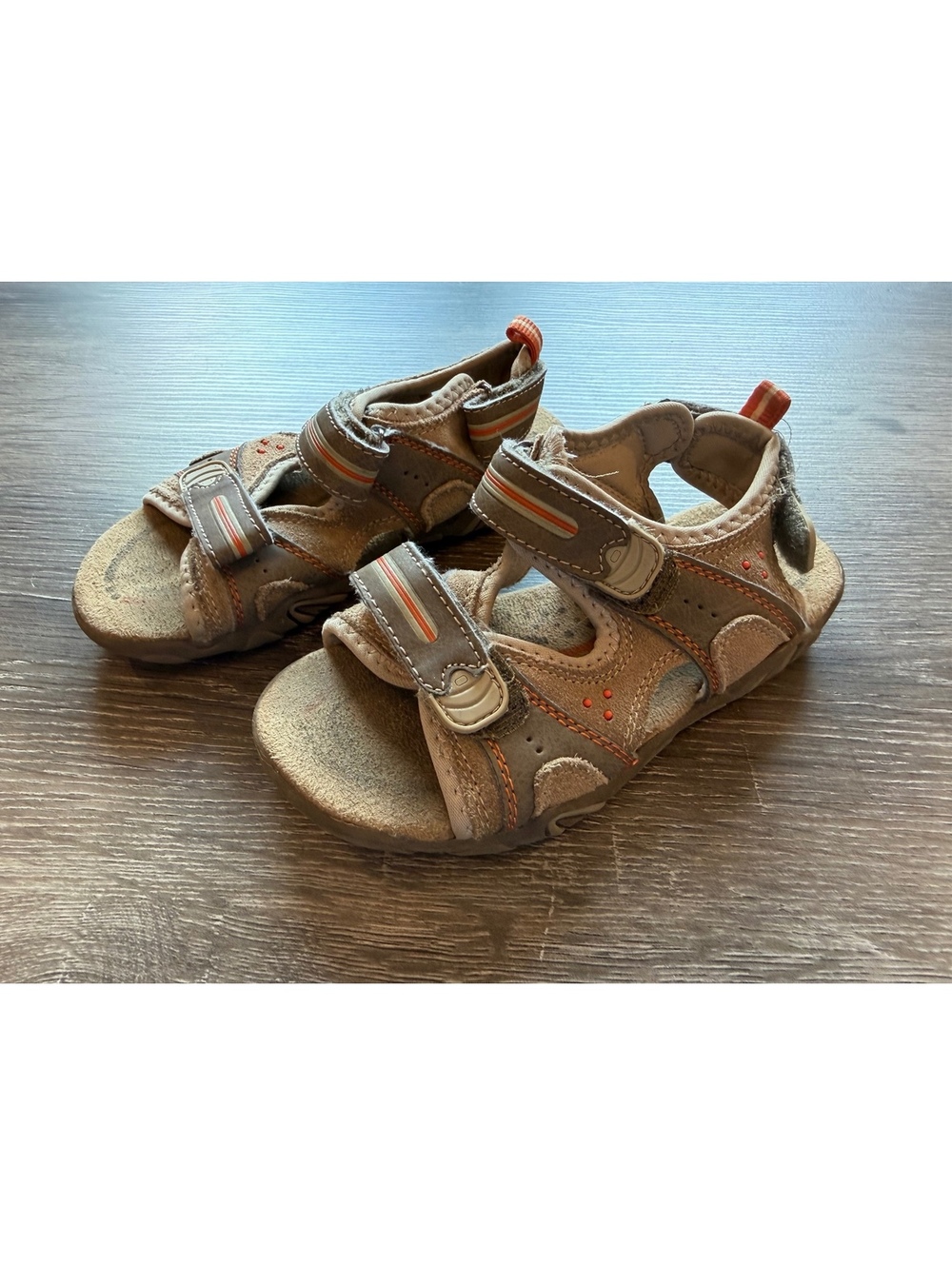 Cherokee Youth Size 13 Sport Sandals Brown Orange Hook & Loop Outdoor Shoes